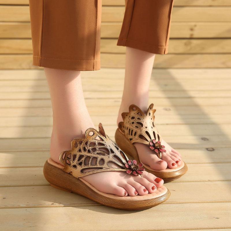 Casual Leather Shoes Beige Portable Slippers
