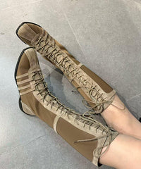 Stylish Cowhide Leather Lace Up Splicing Olive Boots