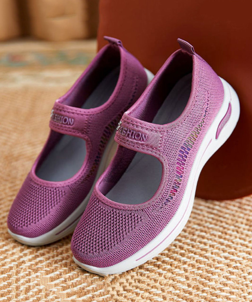 Purple Breathable Mesh Splicing Flat Shoes Women