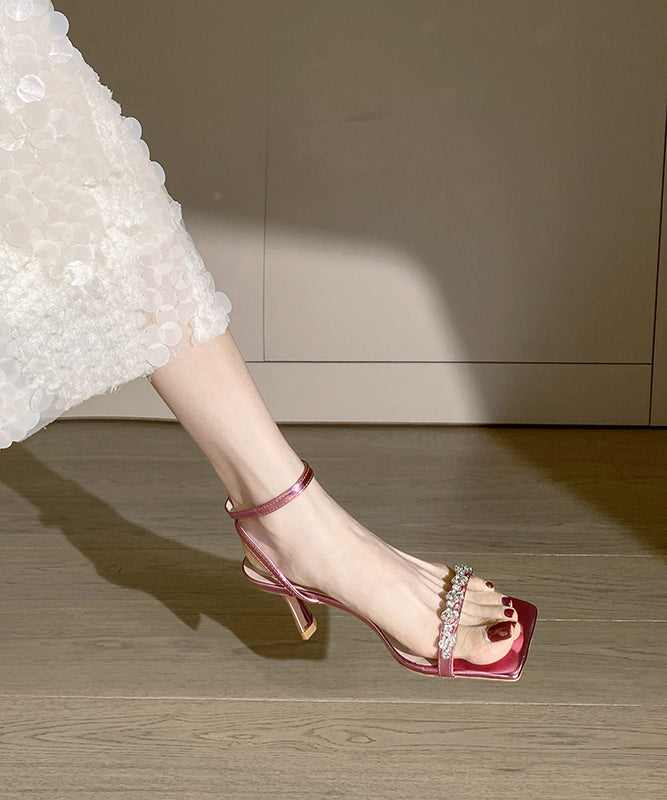 Stylish Sheepskin Zircon Splicing Pink Sandals Peep Toe