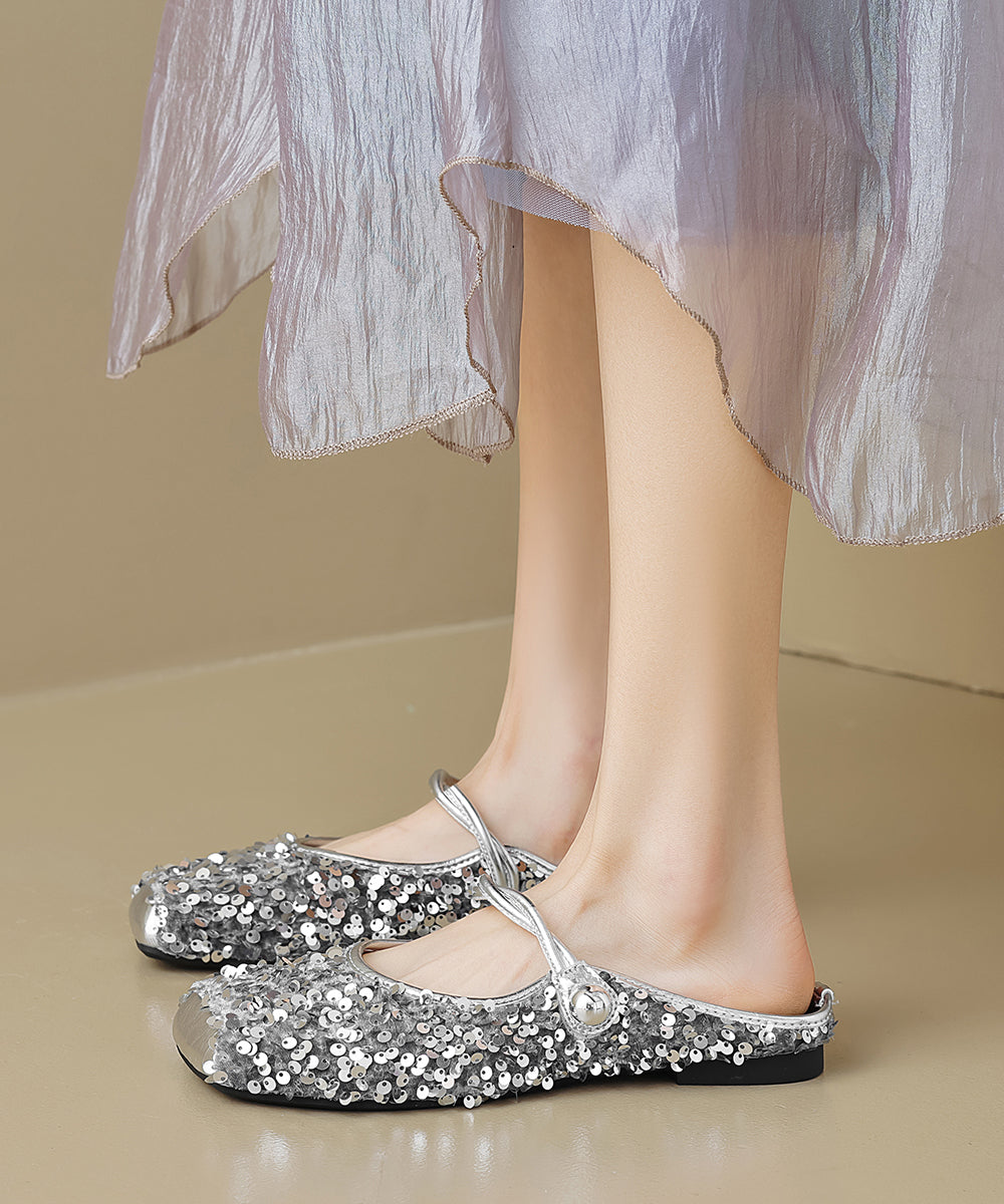 Black Sequins Buckle Strap Splicing Slide Sandals