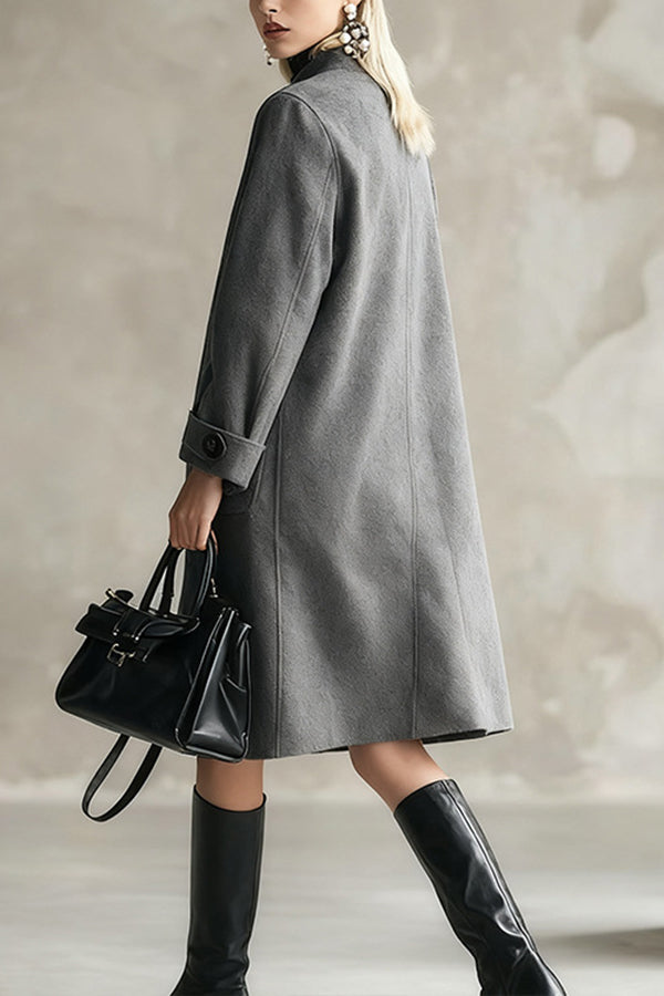 Long-sleeved Button-down Casual Long Coat