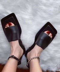 Red Faux Leather Flat Sandals Peep Toe Buckle Strap