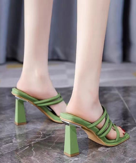 Green Peep Toe Sandals High Heel Faux Leather