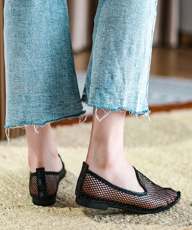 Comfortable Flat Feet Shoes Black Pointed Toe Hollow Out