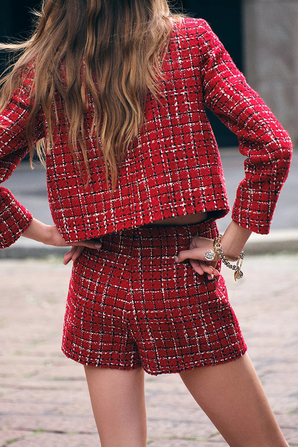 Tweed Plaid Texture Casual Mini Skirt