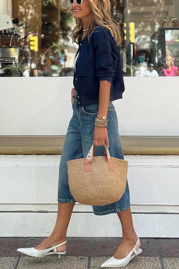 Terminally Denim Pocket Wide Leg Bermudas Jeans