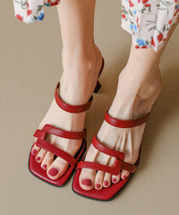 Red Chunky Sheepskin Stylish Splicing Slide Sandals Peep Toe