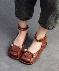 Soft Green Cowhide Leather Splicing Buckle Strap Flats Shoes
