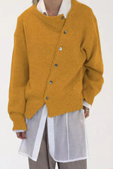 Irregular Button Knitted Crew Neck Sweater