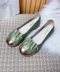 Green Vintage Print Cinched Splicing Flat Feet Shoes