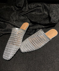 White Faux Leather Boutique Hollow Out Weave Slide Sandals