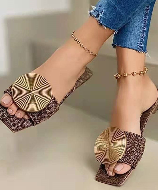 Brown Slide Sandals Faux Leather Boutique Splicing Sequins