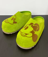 Green Suede Cartoon Print Platform Slide Sandals