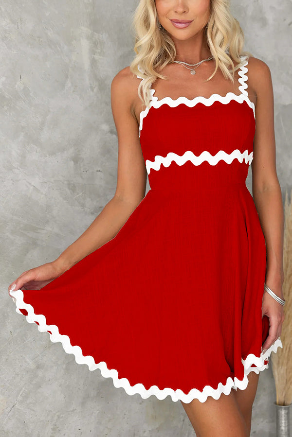Aimie Solid Color Wavy Lace Suspender Mini Dress