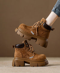 Camel Platform Suede Comfy Splicing Lace Up Boots