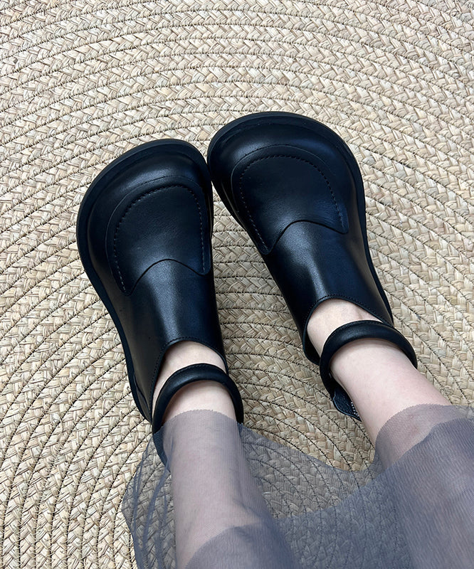 Retro Comfy Black Cowhide Leather Splicing Boots