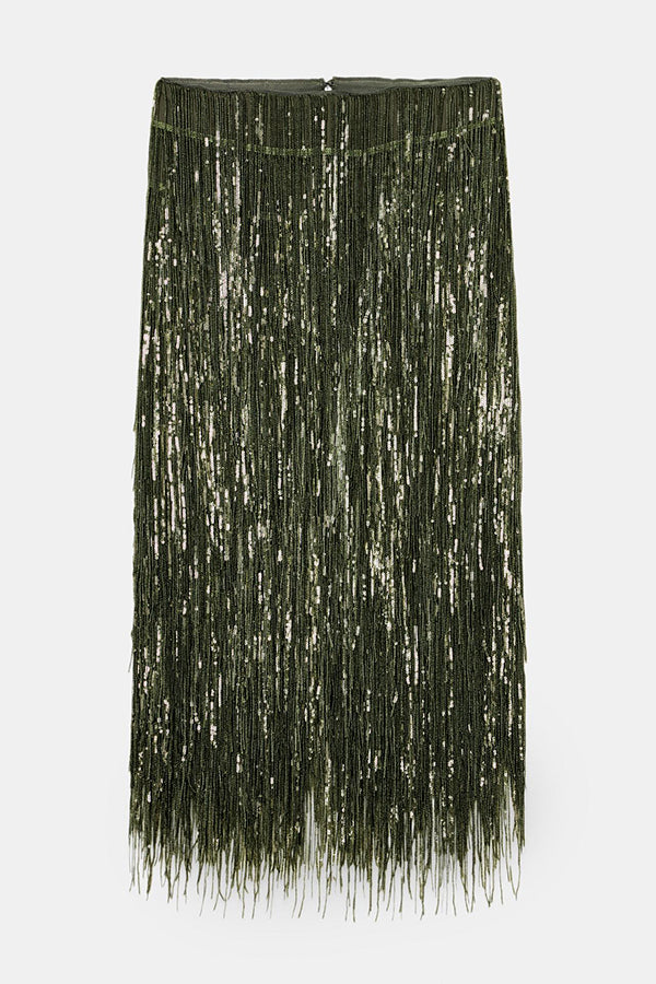 Sequined Tassel Elegant Midi Skirt
