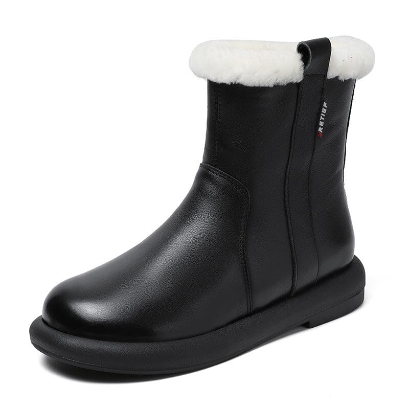 Retro Leather Woolen Winter Snow Boots