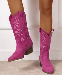 Rose Embossed Pointed Toe Solid Suede Boots Boots