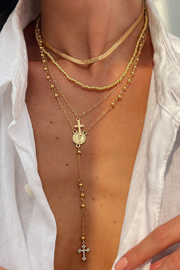 Diamond Cross Chain Elegant Multi-layered Necklace