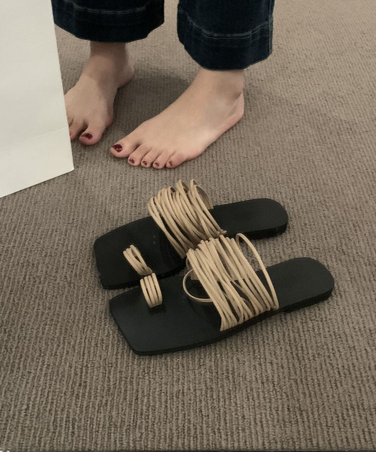 Chic Soft Splicing Khaki Slide Sandals Peep Toe