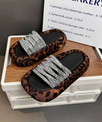 Stylish Leopard Zircon Platform Slide Sandals Peep Toe