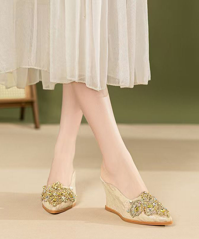 Boutique Splicing Wedge Heels Apricot Slide Sandals Zircon