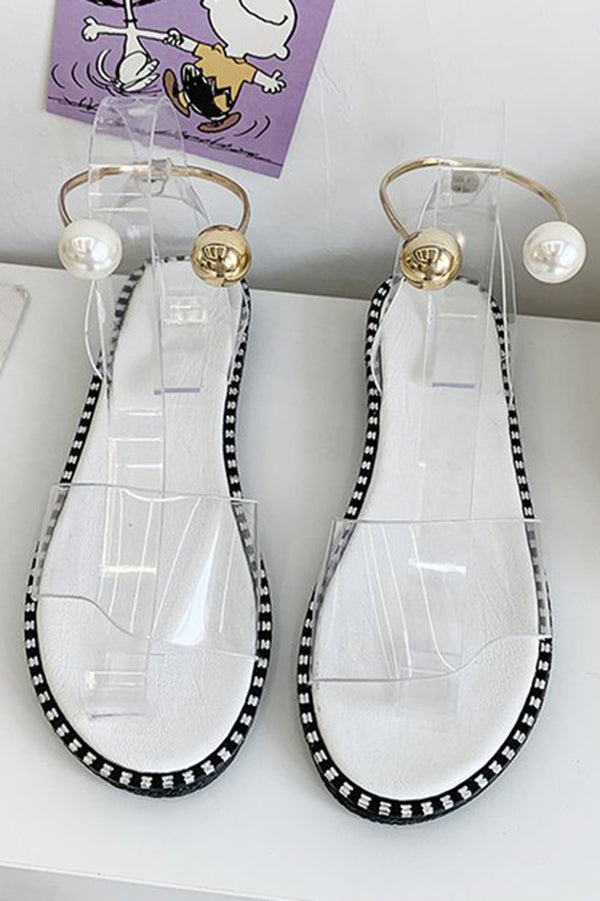 Simple Flat Bottom Pearl Buckle Roman Sandals