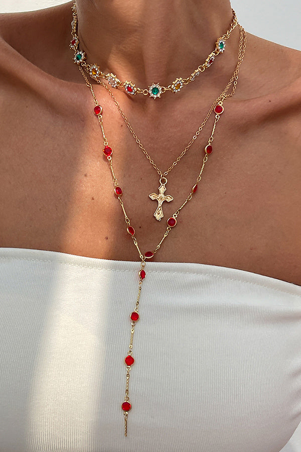 Diamond Cross Chain Elegant Multi-layered Necklace