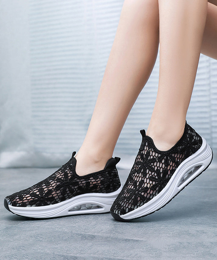 Breathable Mesh Hollow Out Lace Splicing Wedge Heels Shoes