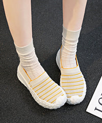 Yellow Breathable Mesh Flat Shoes For Women Splicing