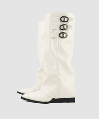 Khaki Boots Wedge Suede Fashion Splicing Pointed Toe