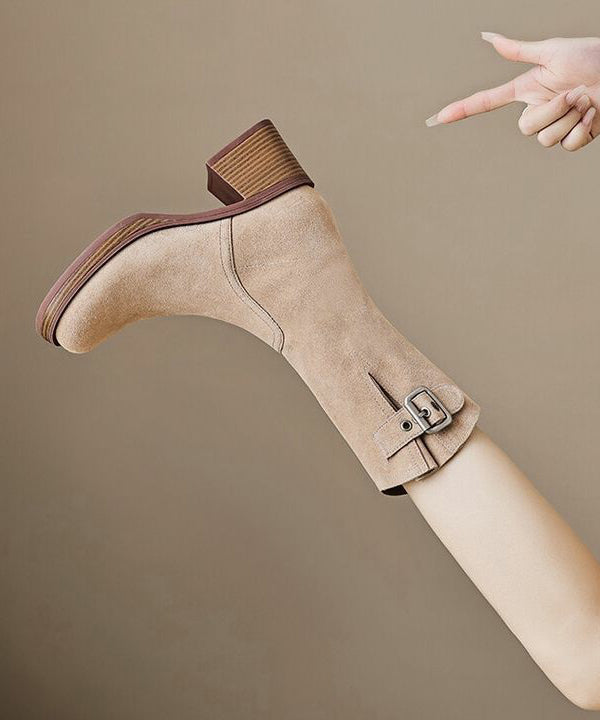 Caramel Boots Chunky Suede Comfy Belt Buckle