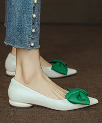 Black Flat Feet Shoes Cowhide Leather Pointed Toe Bow