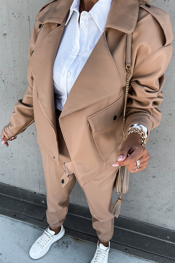 Leather Lapel Pocket British Style Cropped Jacket