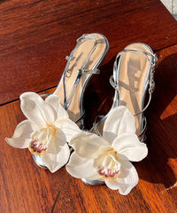 Silver Flower Open Toed Buckle High Heeled Sandals