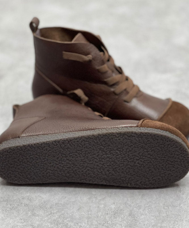 Coffee Boots Cowhide Leather Stylish Cross Strap Shelsea Boots