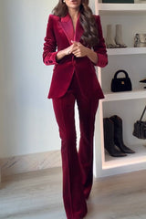Delicate Daze Velvet High Rise Elastic Waist Flare Pants