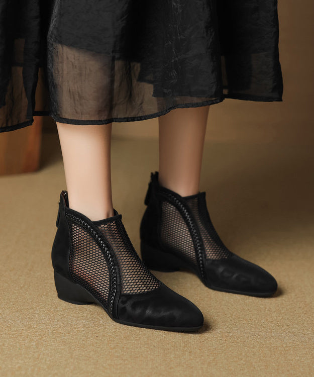 Handmade Splicing Chunky Boots Black Breathable Mesh