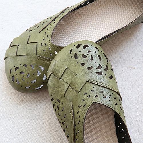 Hollow Out Plait Linen Insole Leather Flats Casual Shoes
