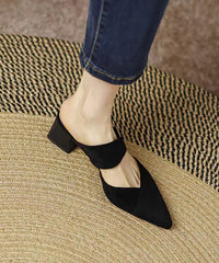 Black Pointed Toe Chunky Heel Slide Sandals