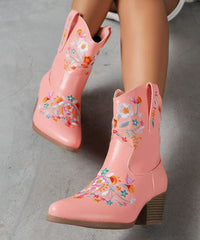 Purple Embossed Solid Faux Leather Chunky Boots