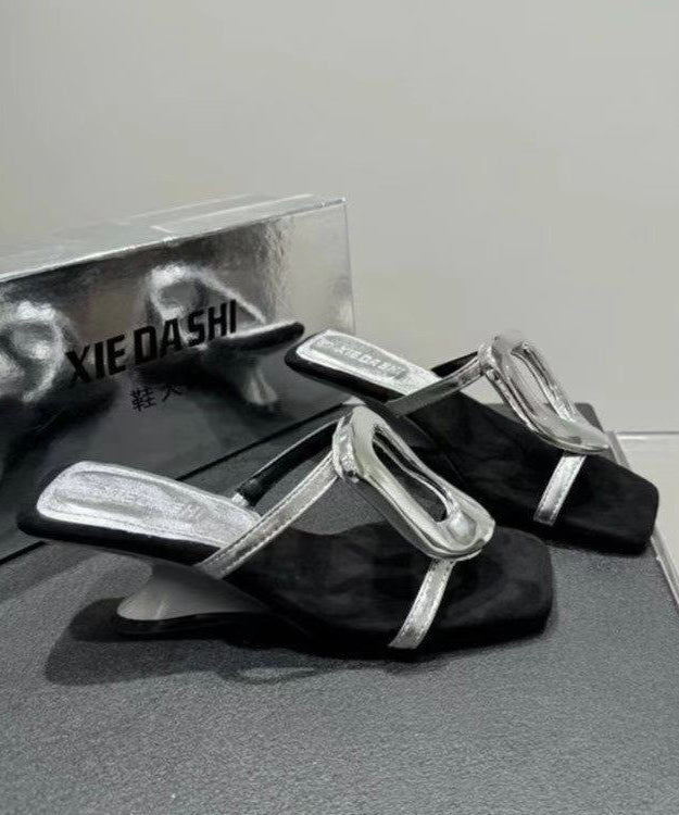 French Style Gold Wedge Heel Slide Sandals