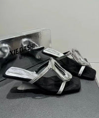 French Style Gold Wedge Heel Slide Sandals