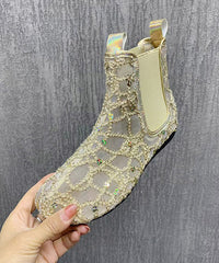 Black Boots Splicing Sequins Hollow Out Breathable Mesh
