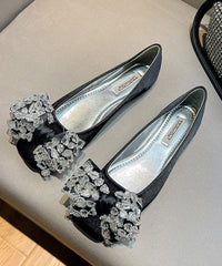 Splicing Flat Shoes For Green Satin Bow Zircon