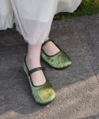 Retro Green Buckle Strap Splicing Soft Flat Shoes
