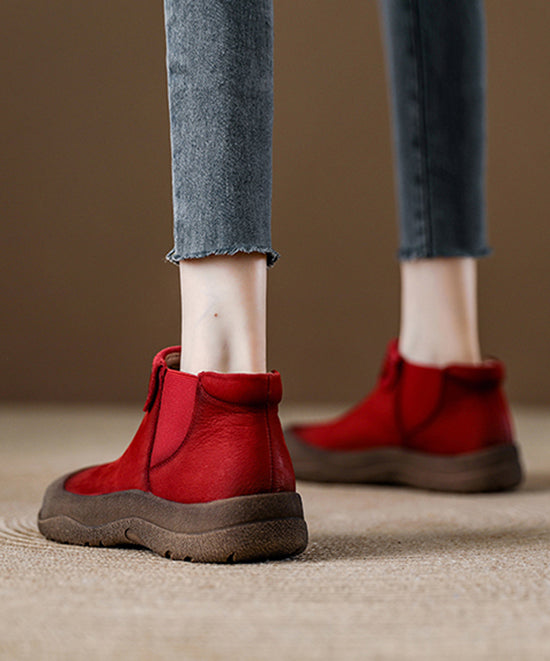 Casual Comfy Brown Cowhide Leather Splicing Ankle Boots