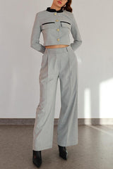 Contrasting Cropped Long Sleeve Top and Pocket Straight Leg Pants Set